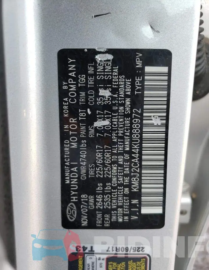 KM8J2CA44KU888972 Photo# 13
