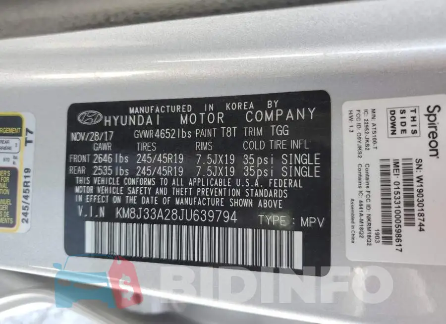 KM8J33A28JU639794 Photo# 12