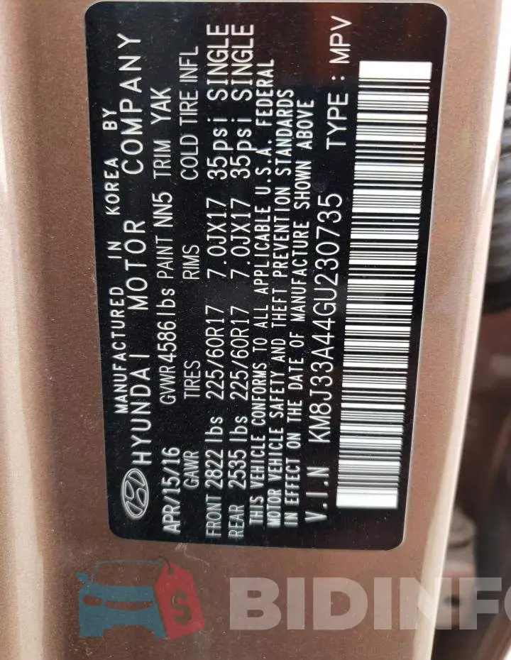 KM8J33A44GU230735 Photo# 13