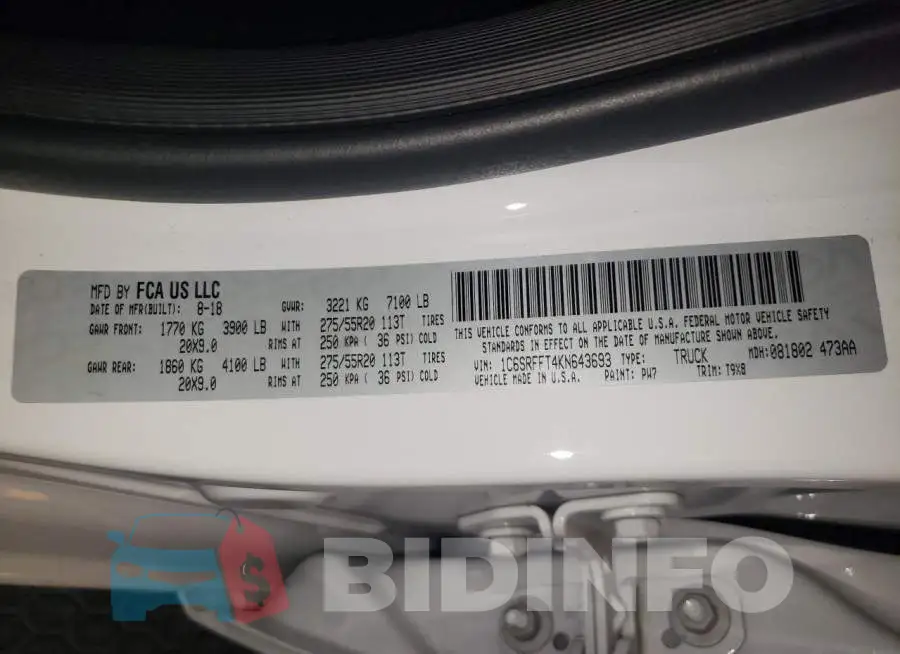 1C6SRFFT4KN643693 Photo# 12