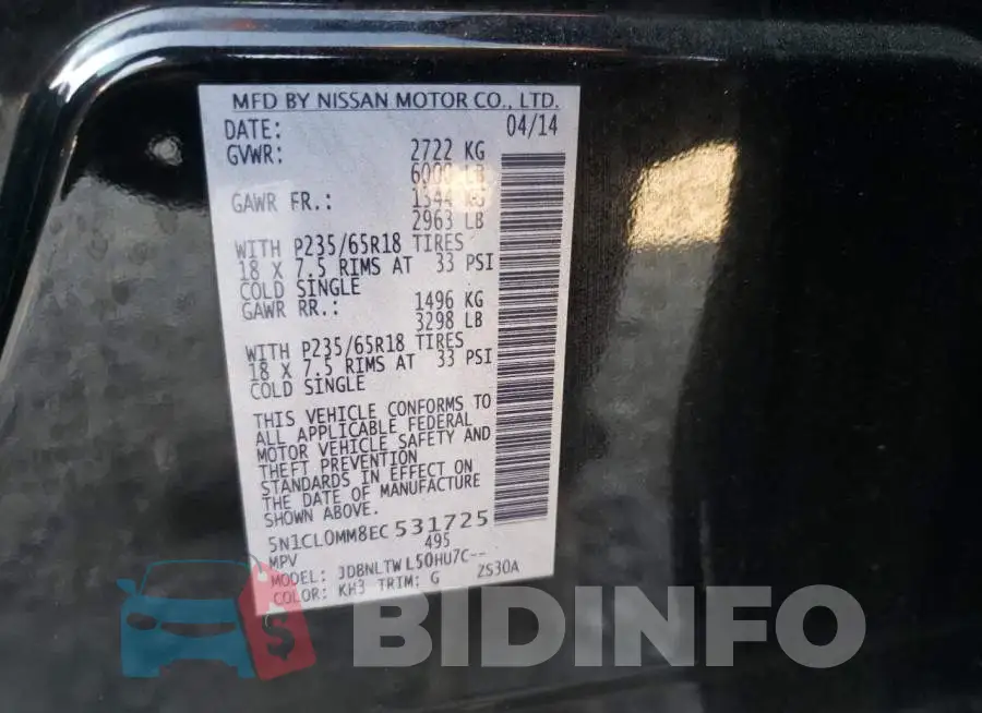 5N1CL0MM8EC531725 Photo# 13