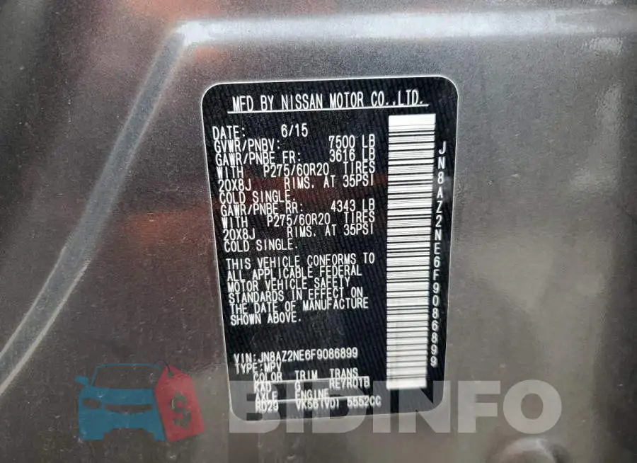 JN8AZ2NE6F9086899 Photo# 14
