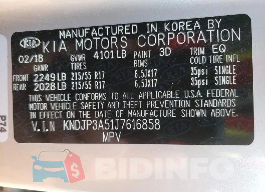 KNDJP3A51J7616858 Photo# 13