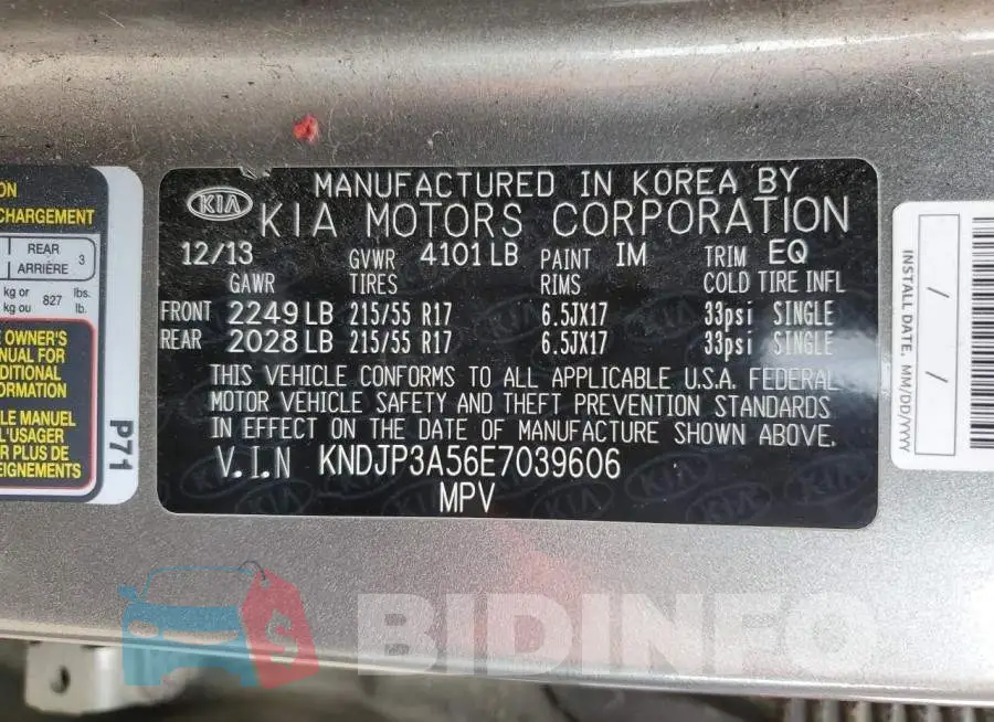 KNDJP3A56E7039606 Photo# 12