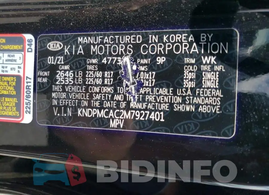 KNDPMCAC2M7927401 Photo# 13