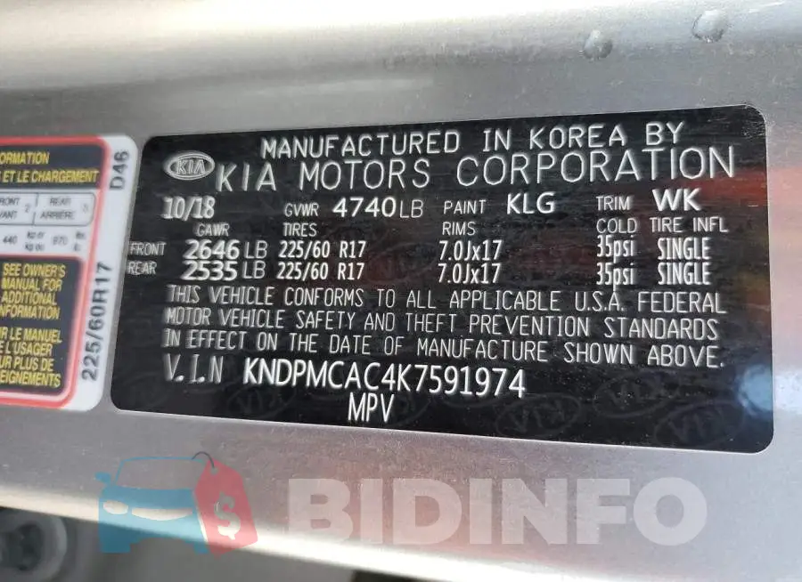 KNDPMCAC4K7591974 Photo# 12