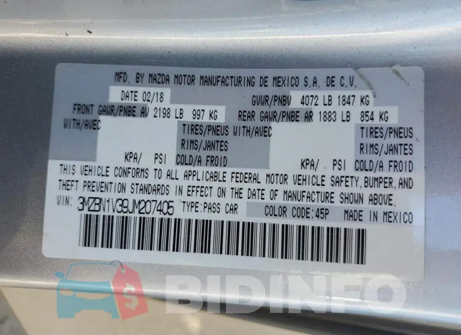 3MZBN1V39JM207405 Photo# 13