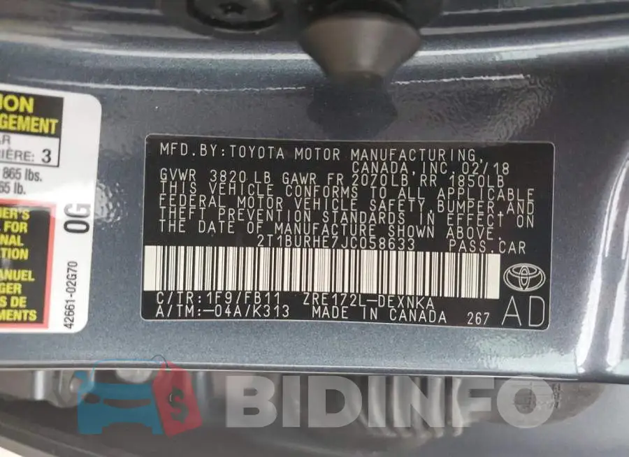 2T1BURHE7JC058633 Photo# 12