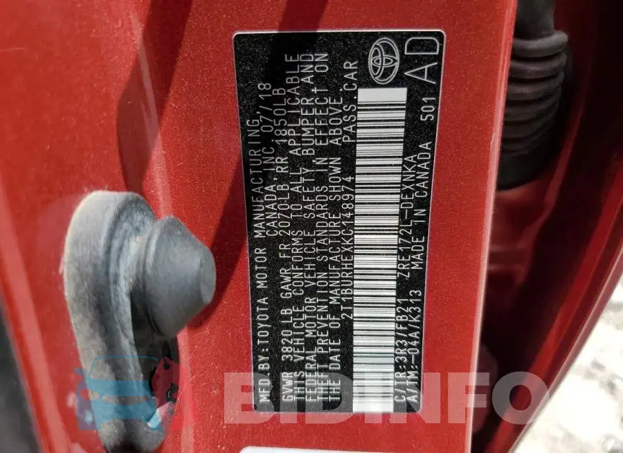 2T1BURHEXKC148974 Photo# 12
