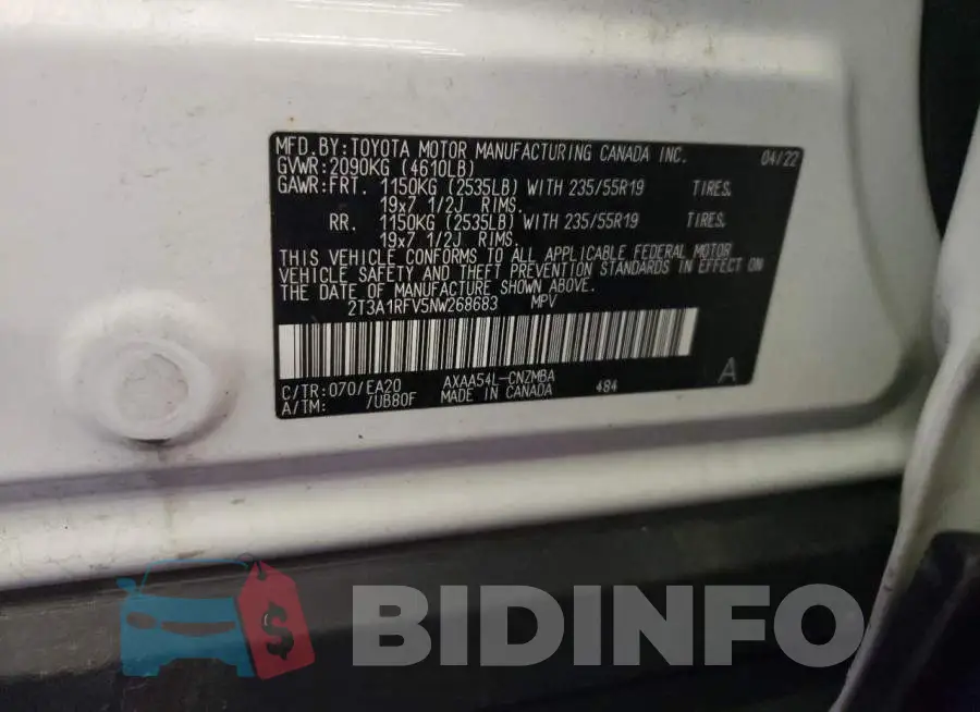 2T3A1RFV5NW268683 Photo# 13
