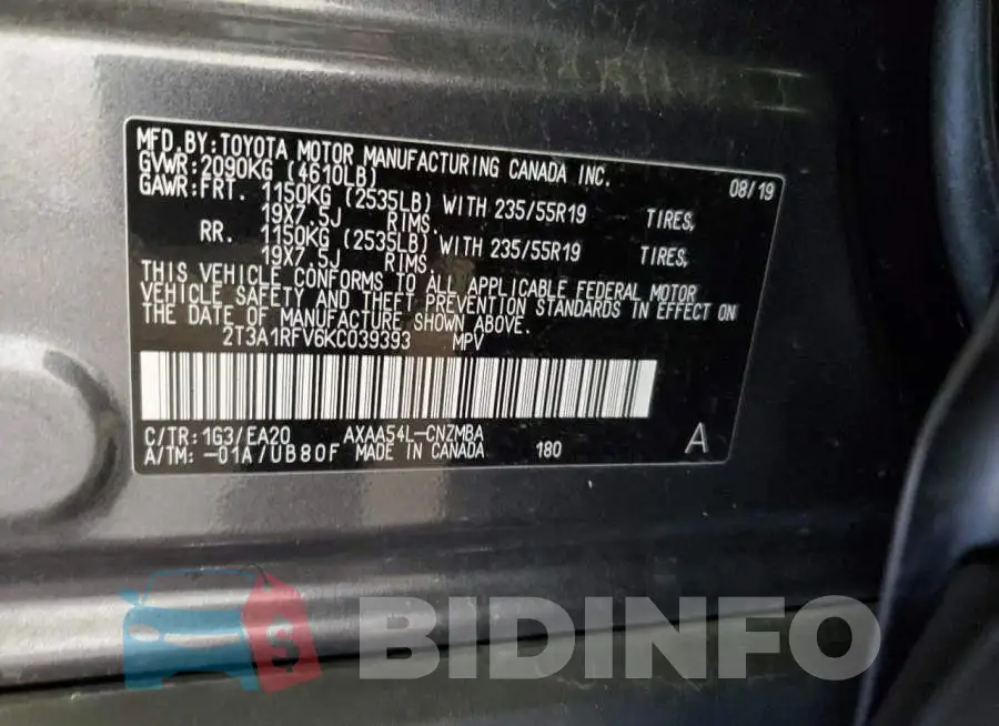 2T3A1RFV6KC039393 Photo# 13