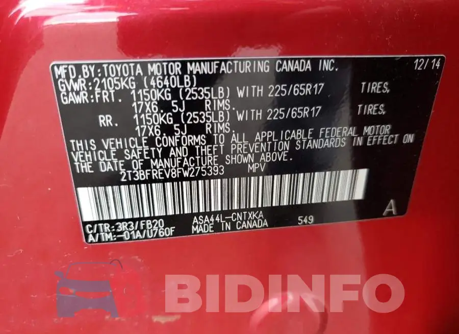 2T3BFREV8FW275393 Photo# 13
