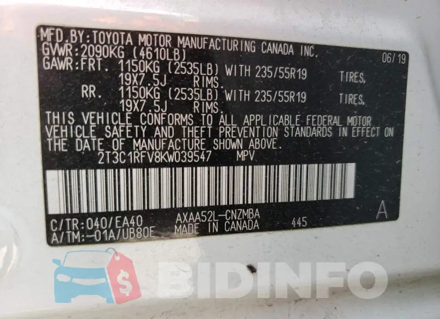 2T3C1RFV8KW039547 Photo# 12