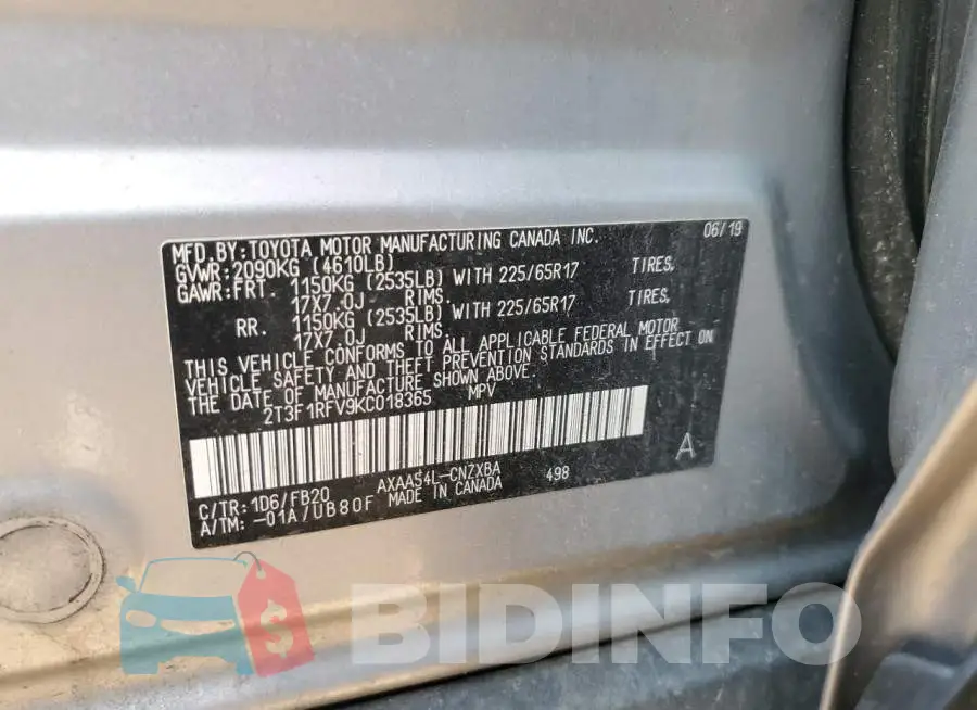 2T3F1RFV9KC018365 Photo# 12