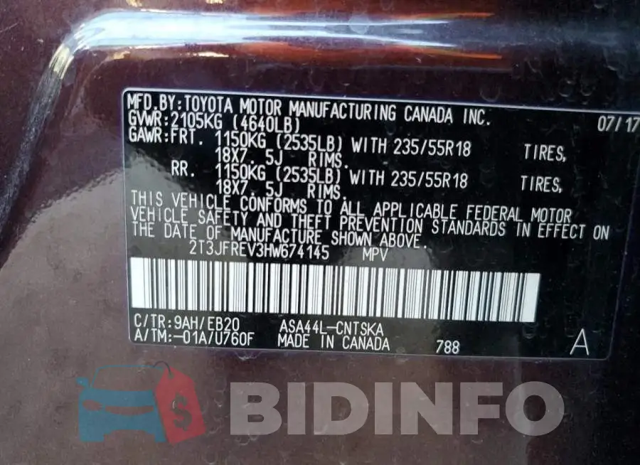 2T3JFREV3HW674145 Photo# 13