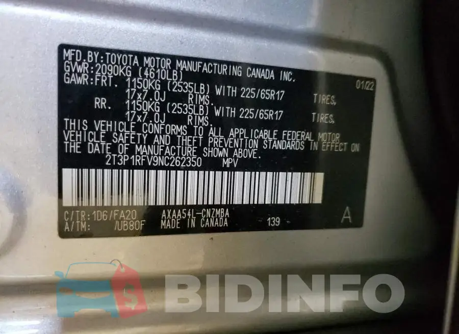 2T3P1RFV9NC262350 Photo# 13