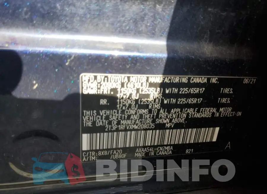 2T3P1RFVXMW208035 Photo# 12