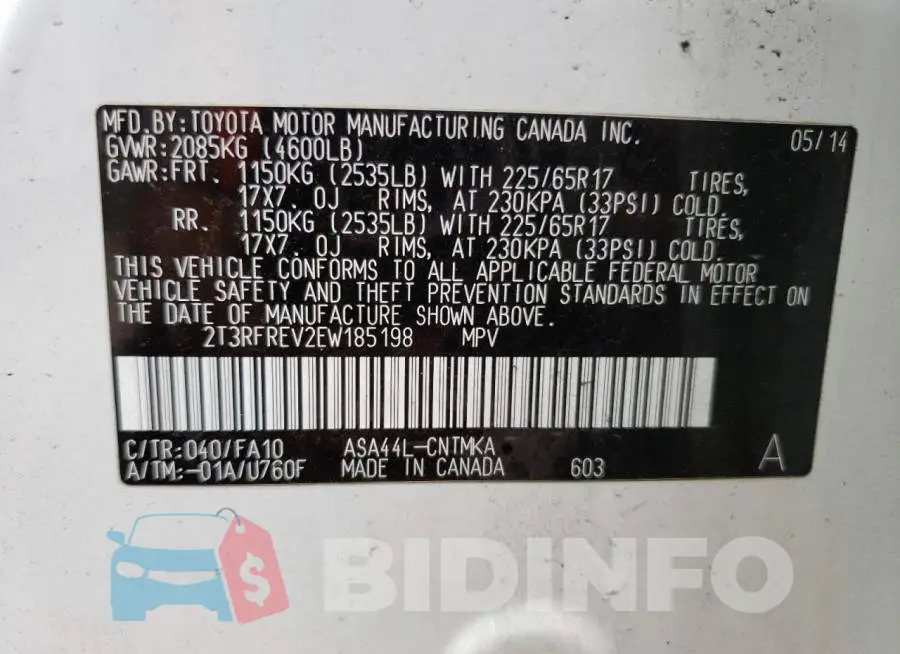 2T3RFREV2EW185198 Photo# 13