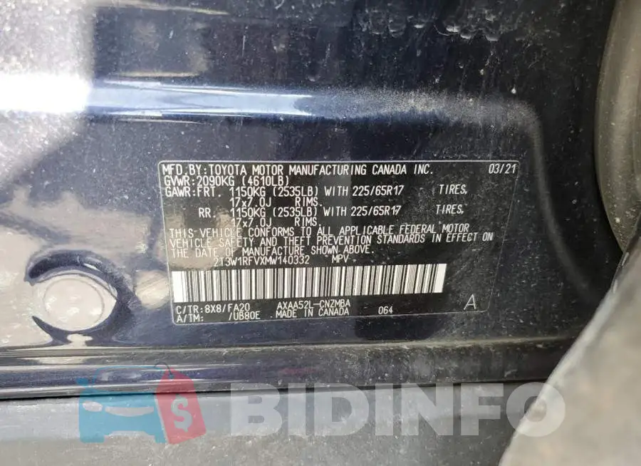 2T3W1RFVXMW140332 Photo# 12