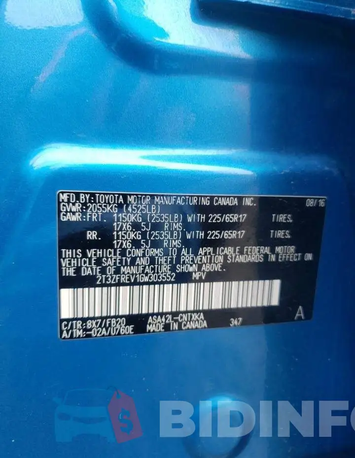 2T3ZFREV1GW303552 Photo# 13