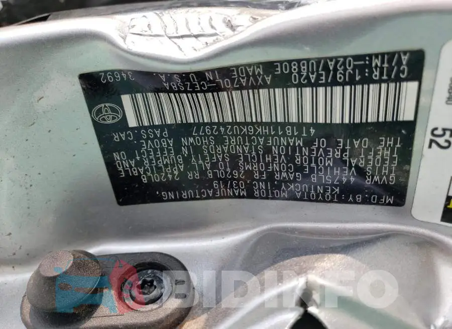 4T1B11HK6KU242977 Photo# 12