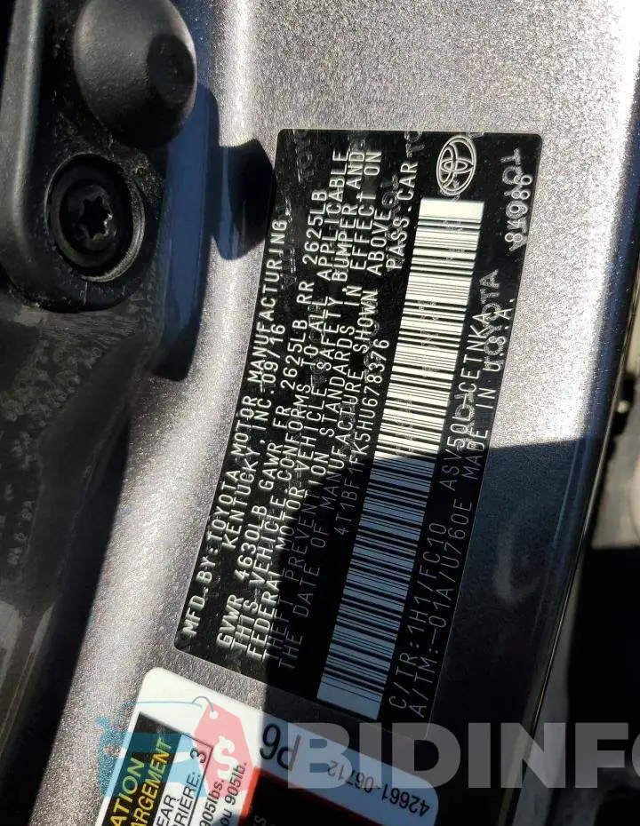 4T1BF1FK5HU678376 Photo# 12