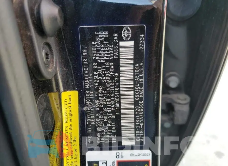 4T1BK1EB1FU141336 Photo# 12