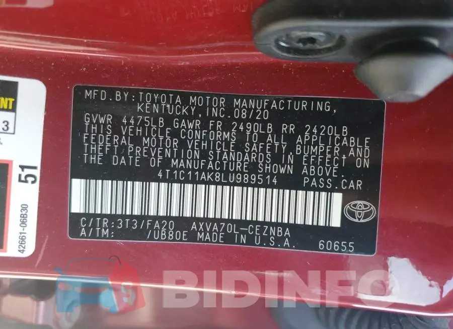 4T1C11AK8LU989514 Photo# 12