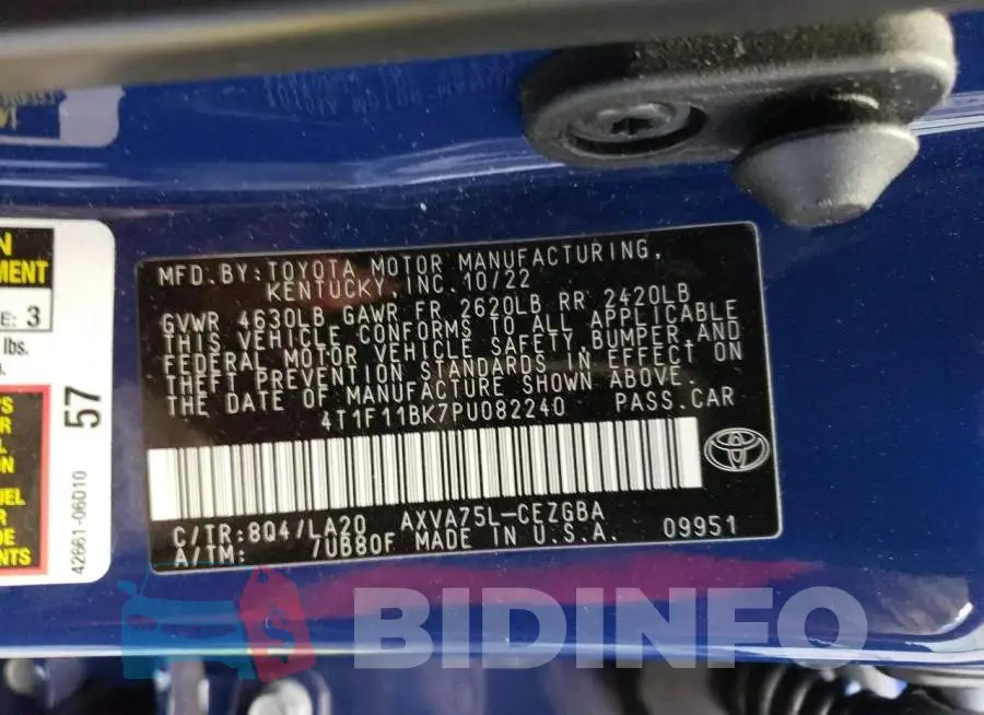4T1F11BK7PU082240 Photo# 12