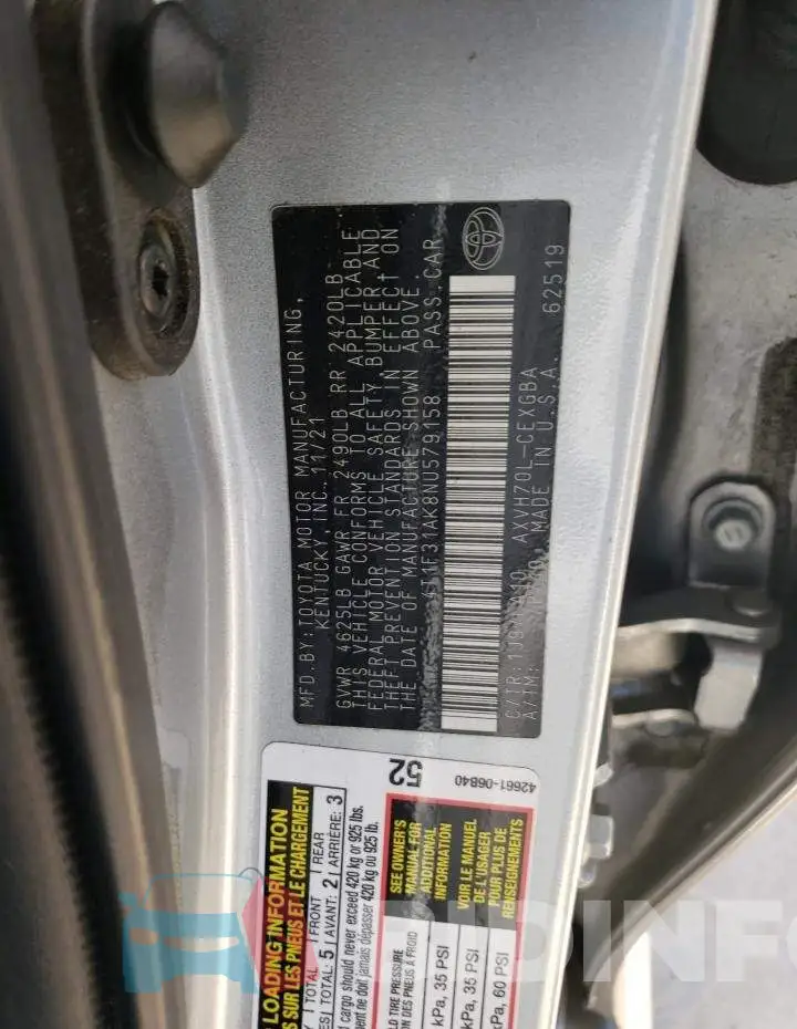 4T1F31AK8NU579158 Photo# 12