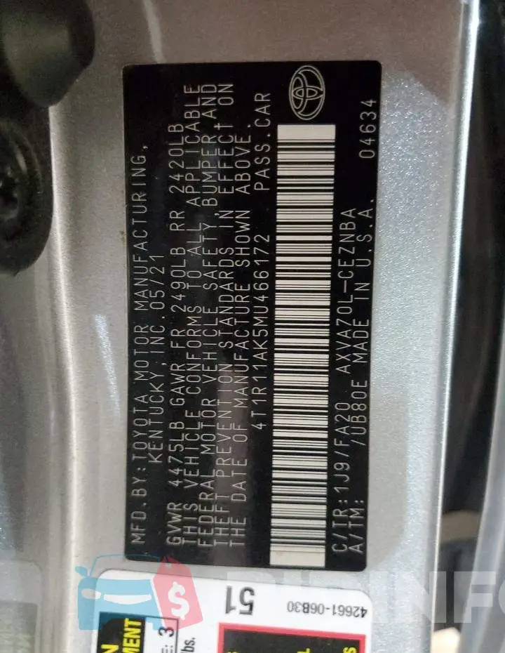 4T1R11AK5MU466172 Photo# 13