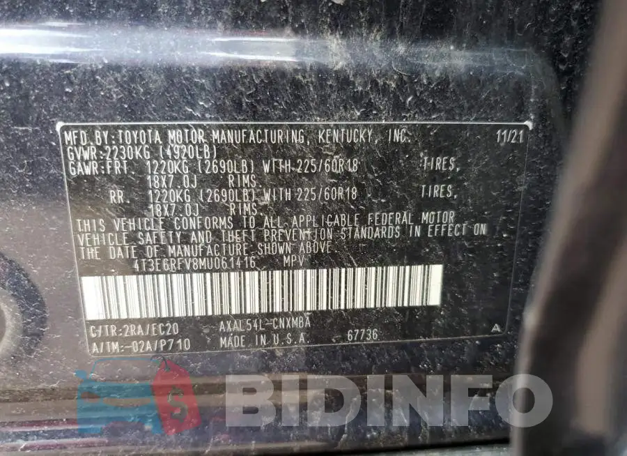 4T3E6RFV8MU061416 Photo# 12
