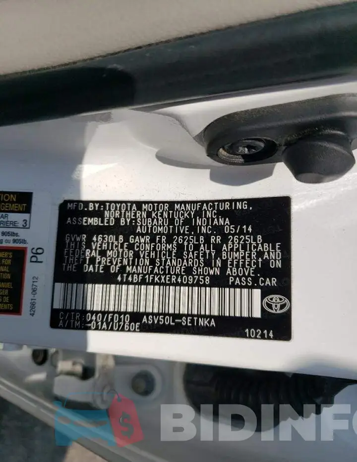 4T4BF1FKXER409758 Photo# 12