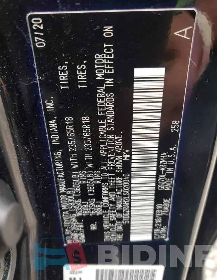 5TDGZRAH2LS020040 Photo# 13