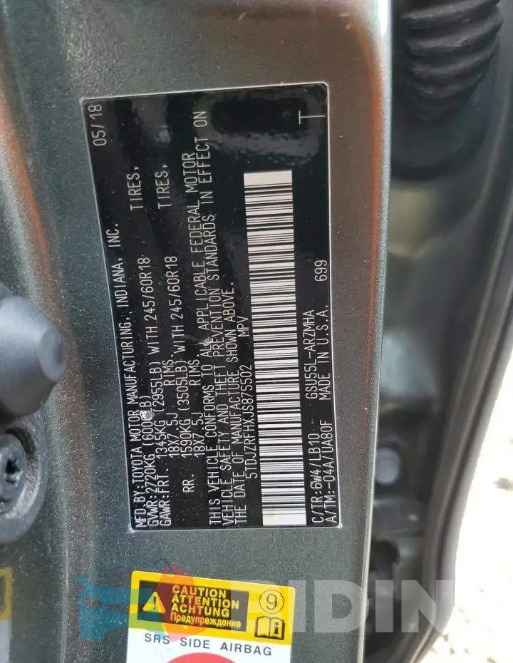 5TDJZRFHXJS875502 Photo# 13