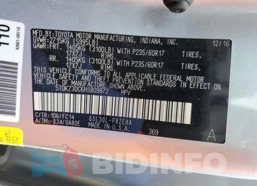 5TDKZ3DC6HS809872 Photo# 13