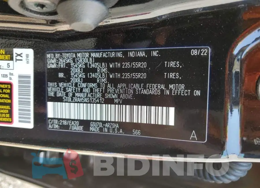 5TDLZRAH5NS135412 Photo# 14