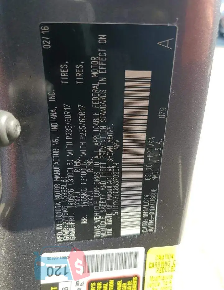 5TDYK3DC8GS709074 Photo# 13