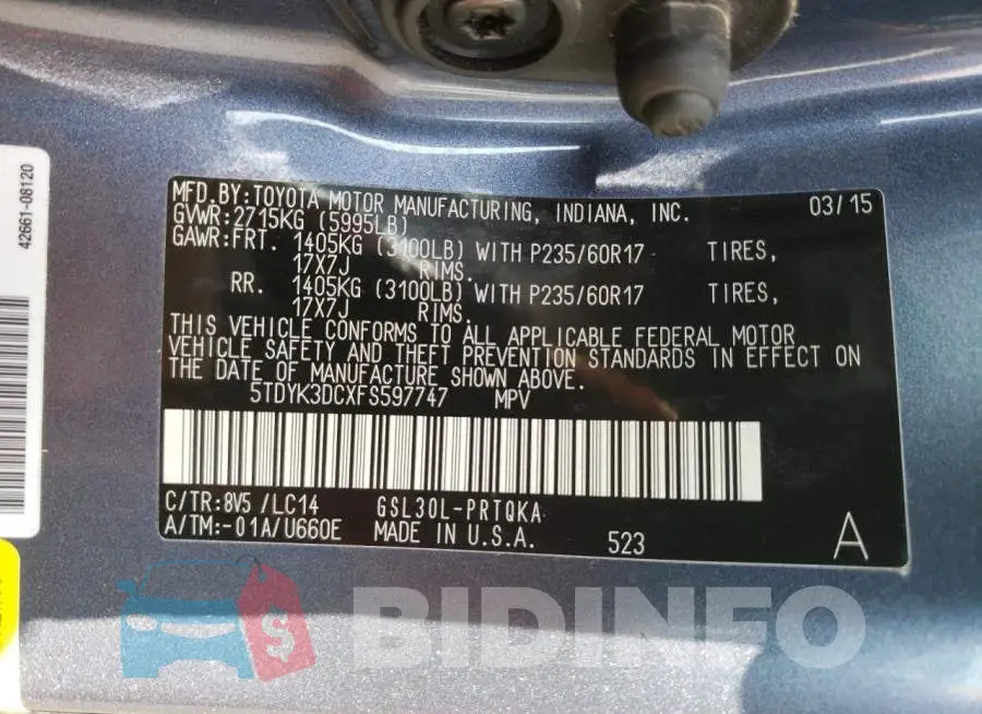 5TDYK3DCXFS597747 Photo# 14