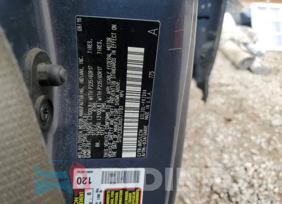 5TDYZ3DCXHS771783 Photo# 12
