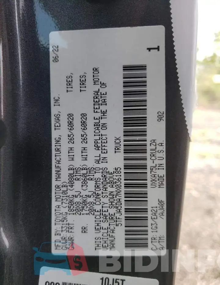 5TFJA5DA7NX036185 Photo# 13