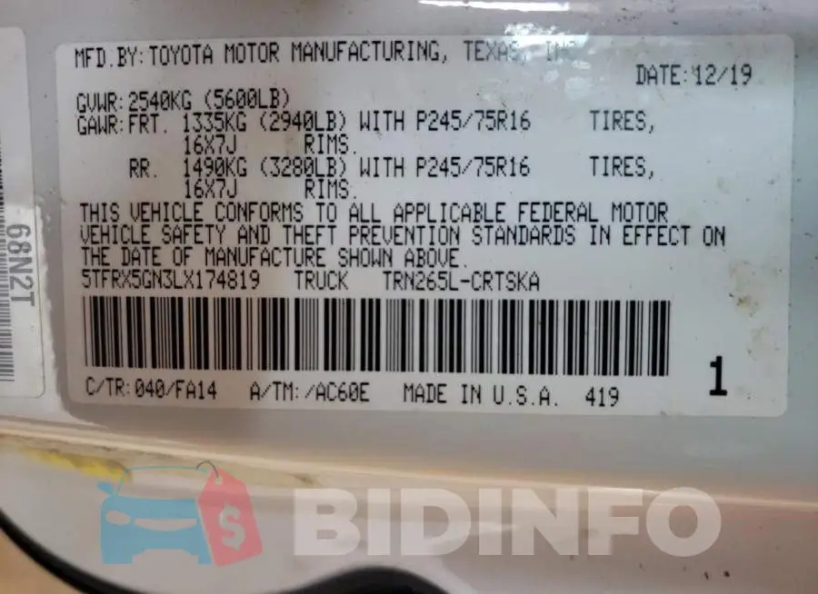 5TFRX5GN3LX174819 Photo# 12