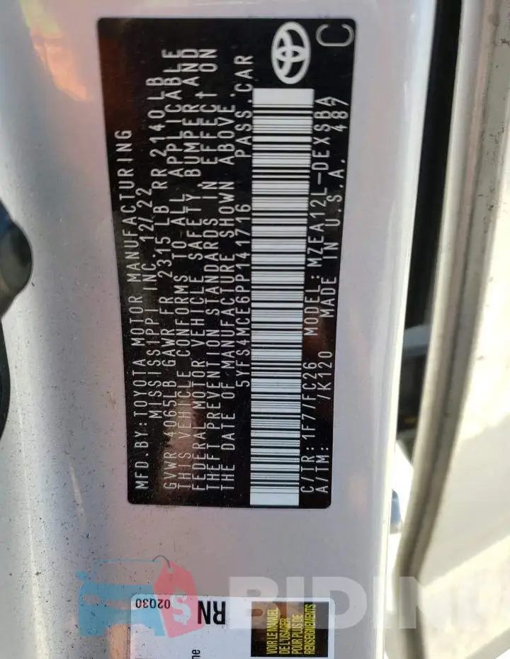 5YFS4MCE6PP141716 Photo# 12