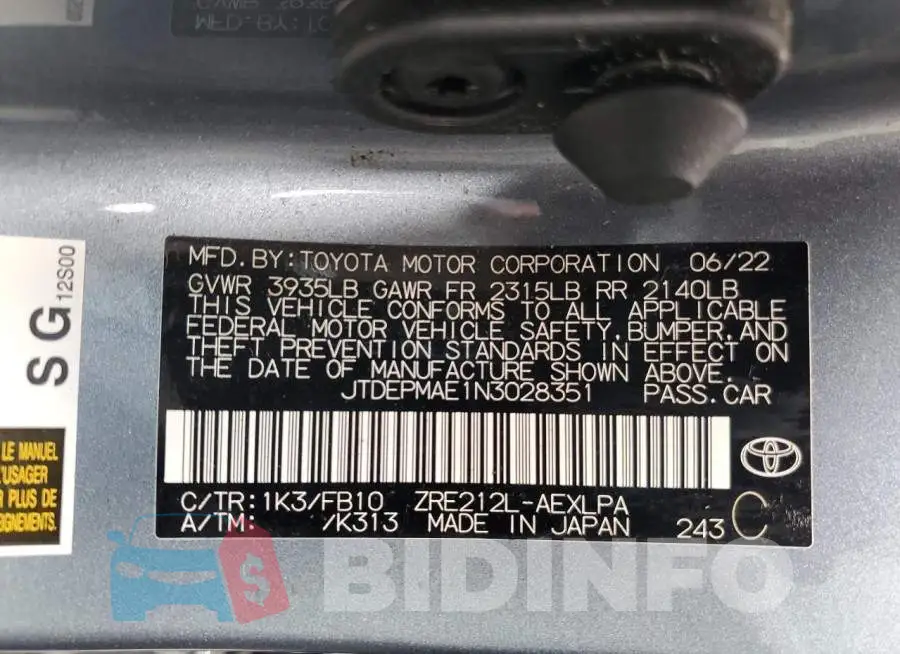 JTDEPMAE1N3028351 Photo# 12
