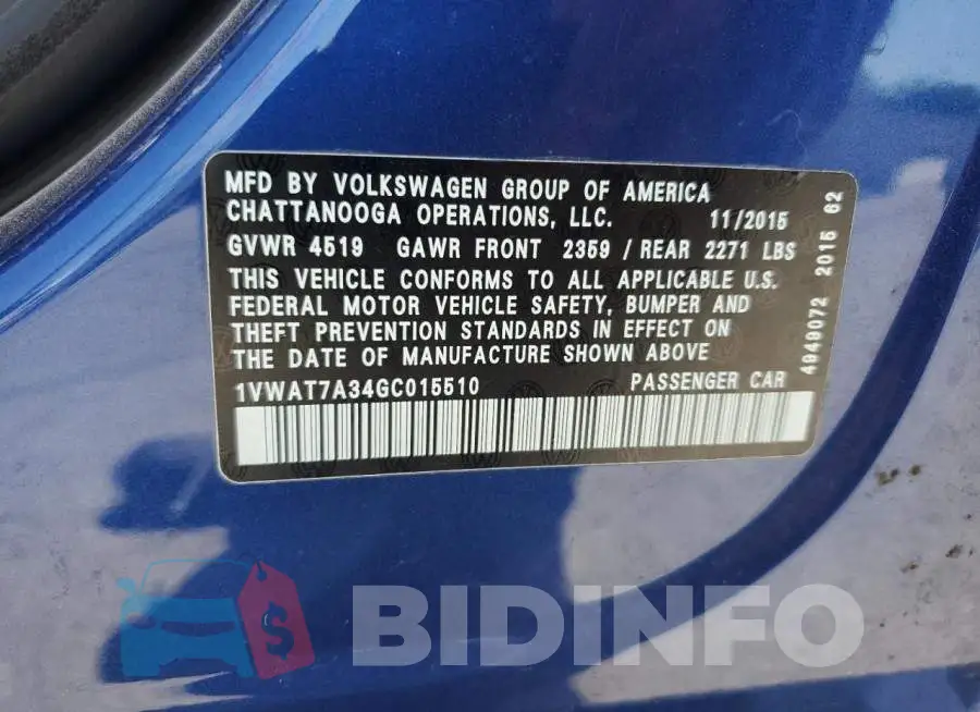 1VWAT7A34GC015510 Photo# 13