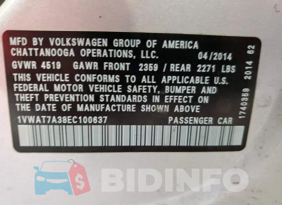 1VWAT7A38EC100637 Photo# 13