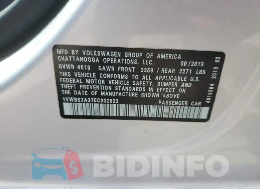 1VWBS7A37EC032922 Photo# 12