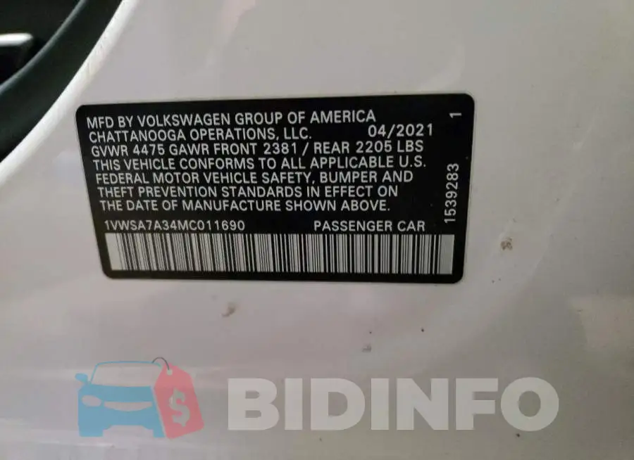 1VWSA7A34MC011690 Photo# 12