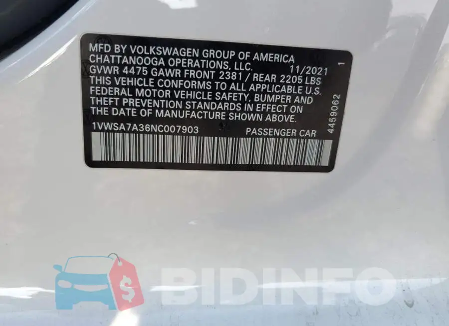 1VWSA7A36NC007903 Photo# 12