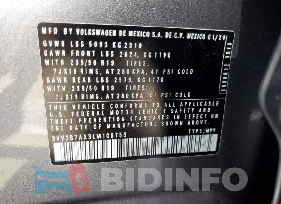 3VV2B7AX3LM108753 Photo# 13